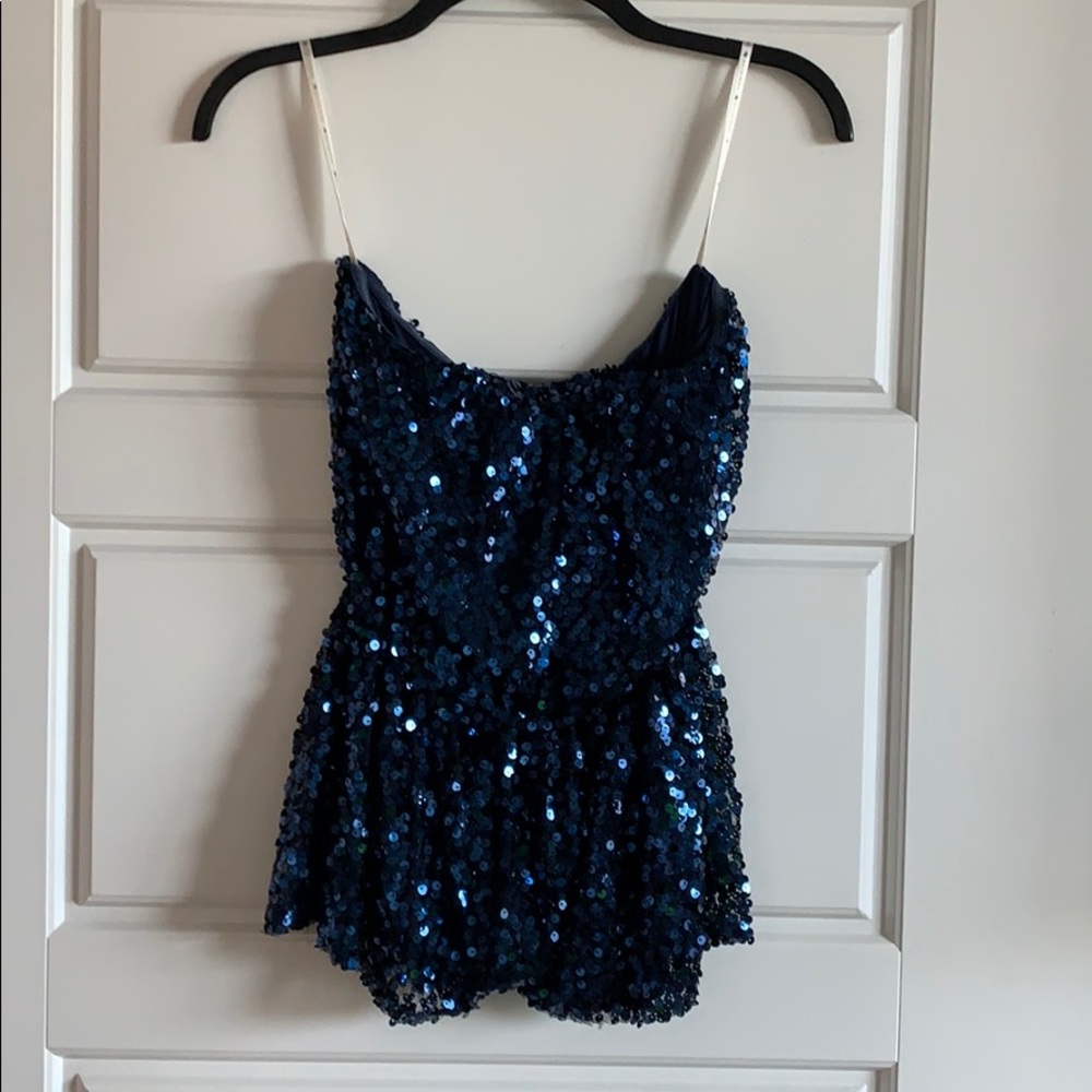 Boston Proper Navy Sequin peplum top